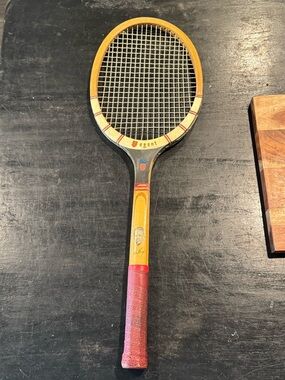 Vintage Regent Don Budge Wooden Tennis Racket in Wood and Red Grip